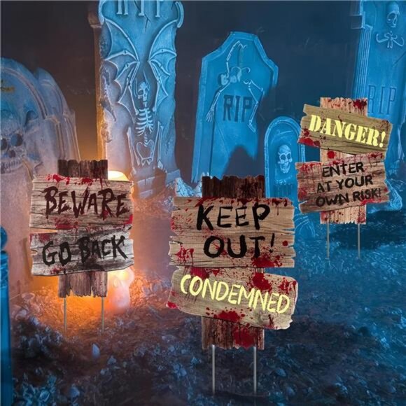 Halloween Decorations Outdoor Yard Signs Stakes,3 Pieces Beware Halloween - Picture 4 of 8